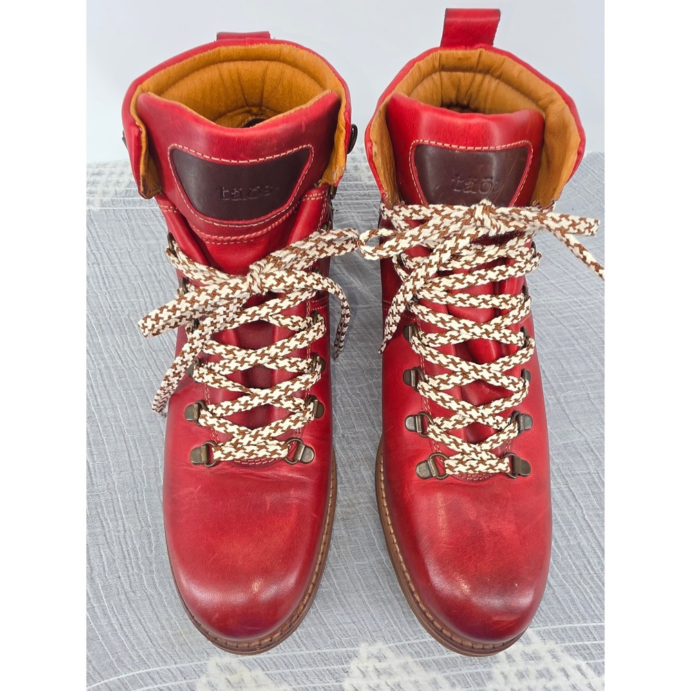 Taos Alpine Red Leather Hiking Boots Faux Fur Lining Made in Portugal Size 11